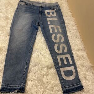 Women's Blue Jeans with 'BLESSED' Print